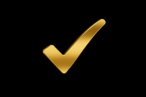 Gold checkmark on black background