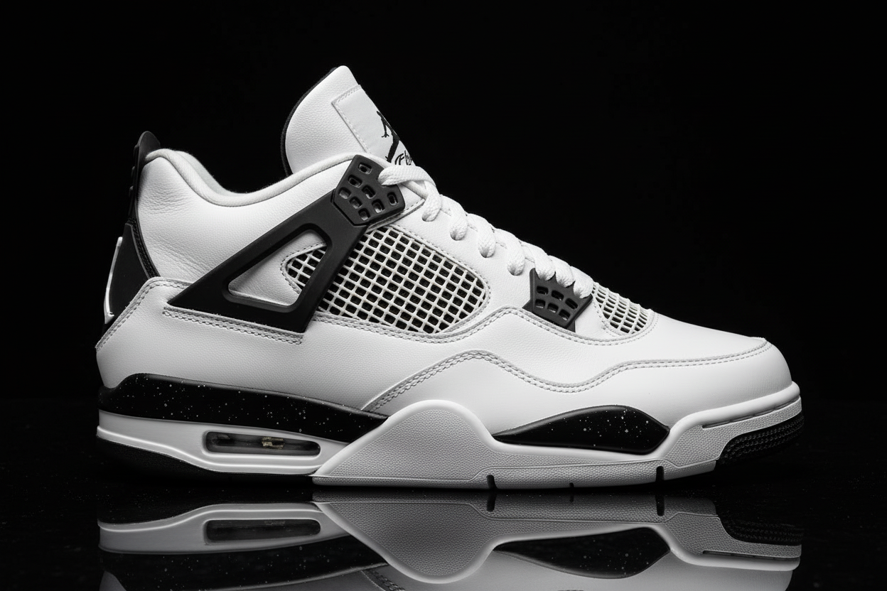 White and Black Sneaker on Black Background